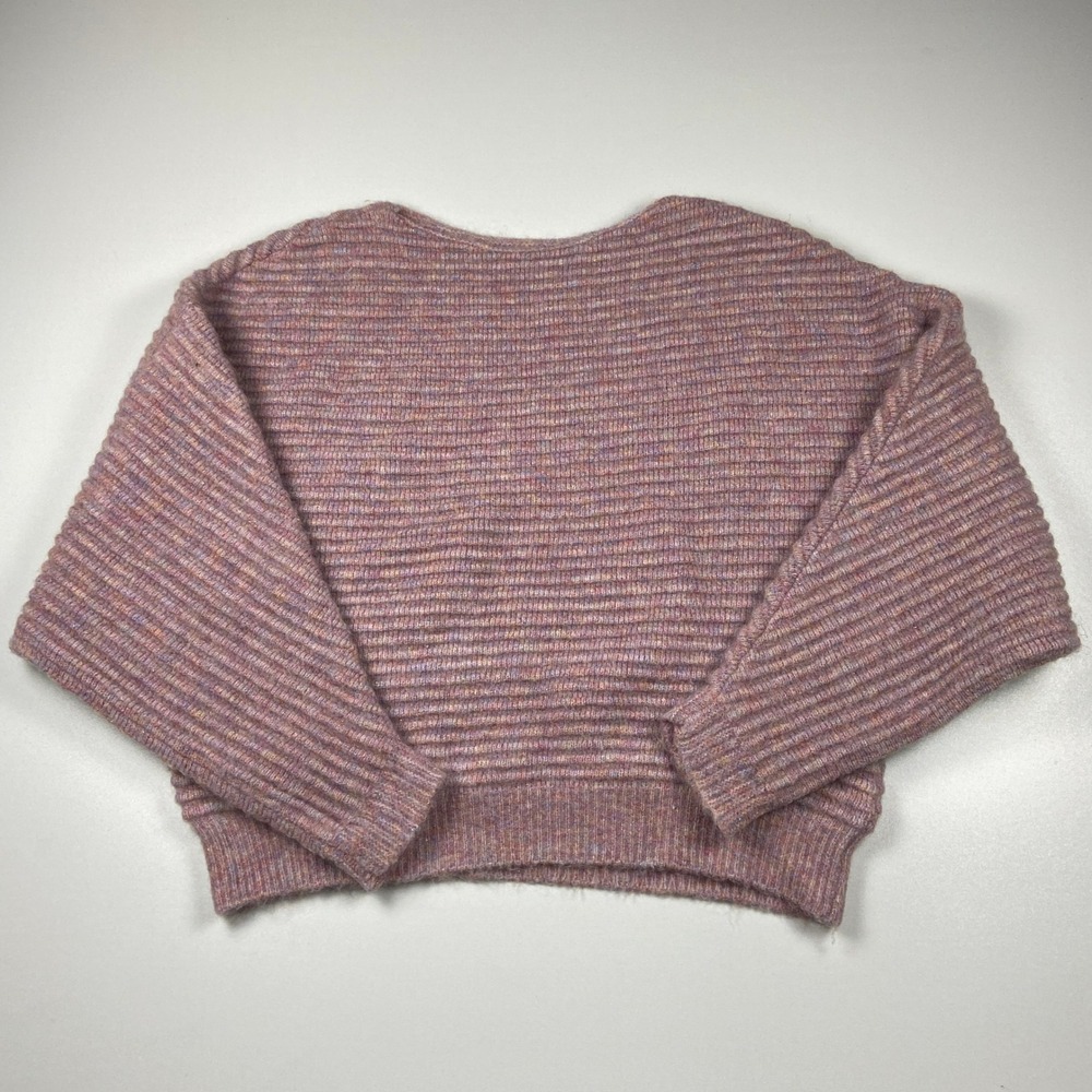 ASM ANNA Pink Purple Mohair Wool Blend Glitter Ribbed Crop Boxy Sweater Size XS